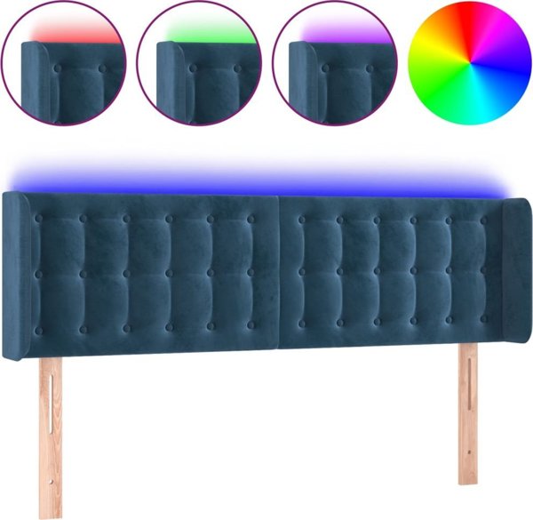 vidaXL Κεφαλάρι κρεβατιού με LED, σκούρο μπλε, 147x16x78/88 εκ, βελούδο