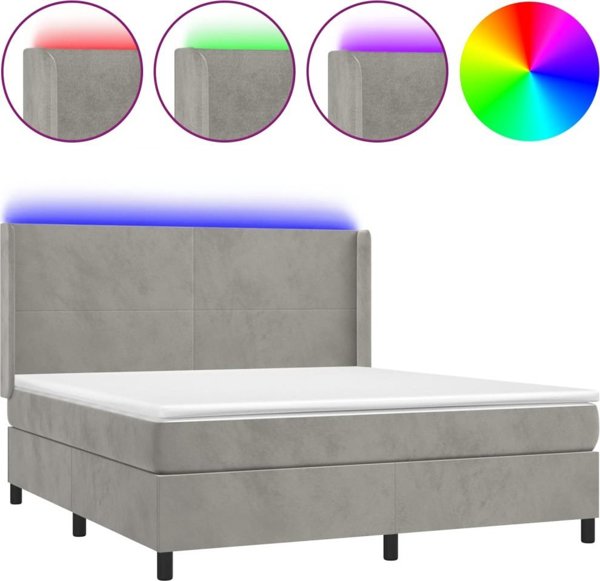 vidaXL Lozko kontynentalne z materacem i LED, szare 180x200cm, aksamit