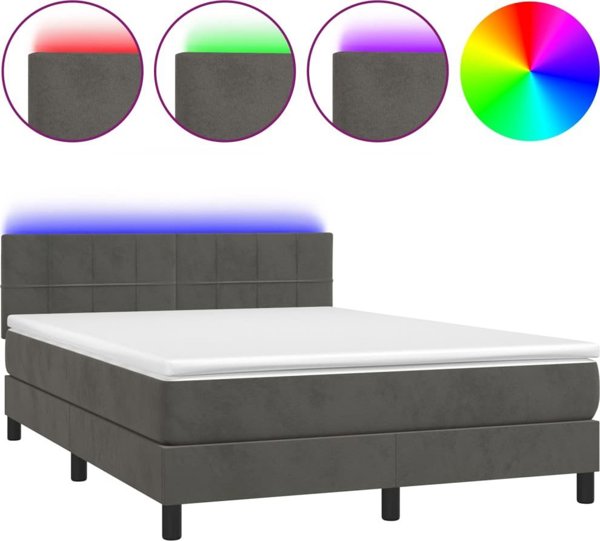 vidaXL Κρεβάτι κοντινένταλ με στρώμα και LED, γκρι βελούδο, 140x200cm
