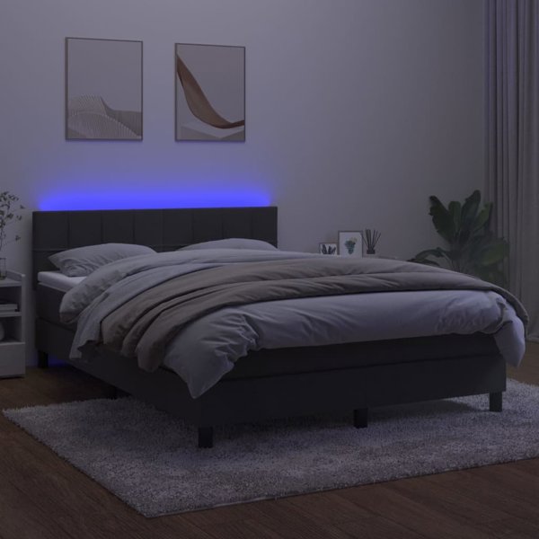 vidaXL Κρεβάτι κοντινένταλ με στρώμα και LED, γκρι βελούδο, 140x200cm