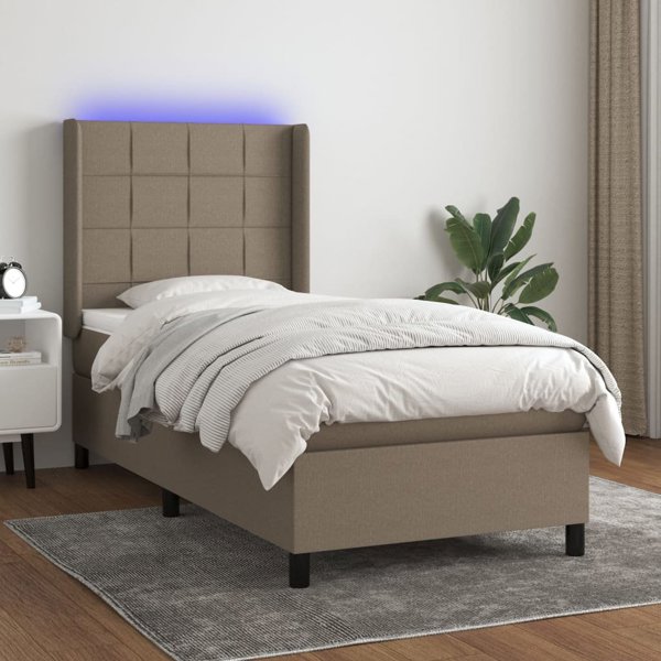 vidaXL κρεβάτι continental με στρώμα, ταμπά χρώμα, 90x200 cm, ύφασμα