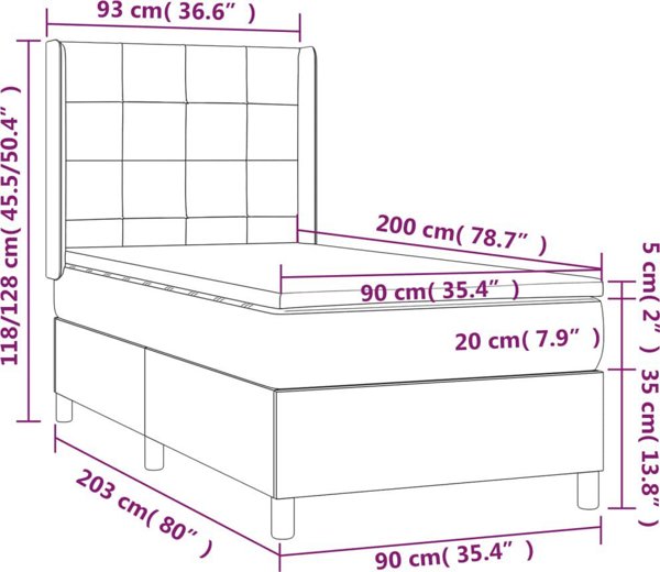 vidaXL κρεβάτι continental με στρώμα, ταμπά χρώμα, 90x200 cm, ύφασμα
