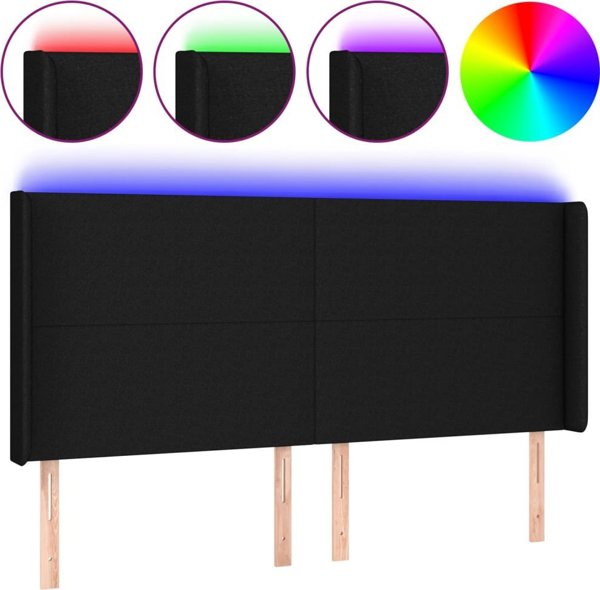 vidaXL Zaglowek do lozka z LED, czarny, 183x16x118/128cm, tkanina