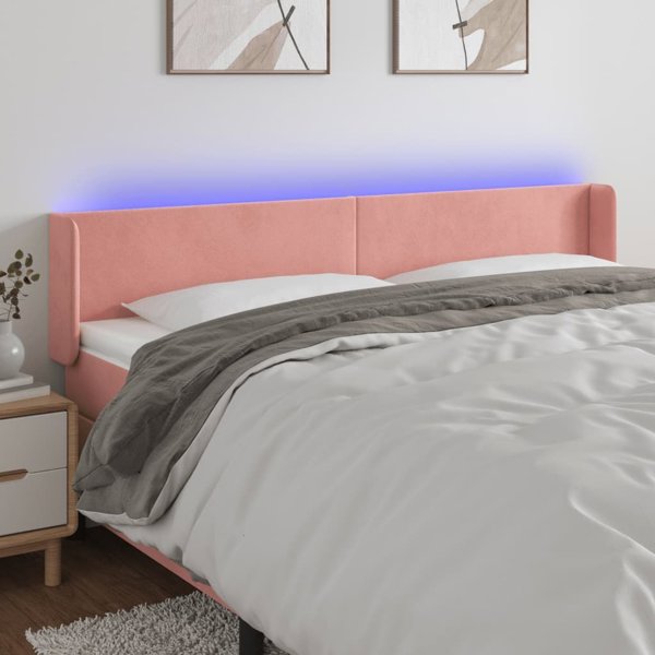 vidaXL Κεφαλάρι Κρεβατιού με LED Ροζ 183x16x78/88 cm Βελούδο