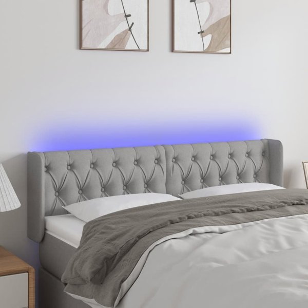 vidaXL Κεφαλάρι κρεβατιού με LED, ανοιχτό γκρι, 163x16x78/88 εκ., ύφασμα