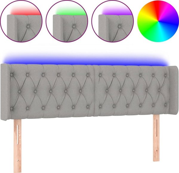 vidaXL Κεφαλάρι κρεβατιού με LED, ανοιχτό γκρι, 163x16x78/88 εκ., ύφασμα