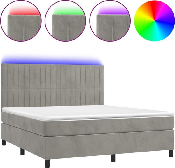 vidaXL Λουτζκό κοντινένταλ με στρώμα και LED, γκρι, 180x200cm, βελούδο