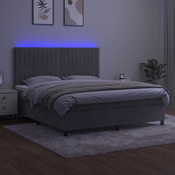 vidaXL Λουτζκό κοντινένταλ με στρώμα και LED, γκρι, 180x200cm, βελούδο