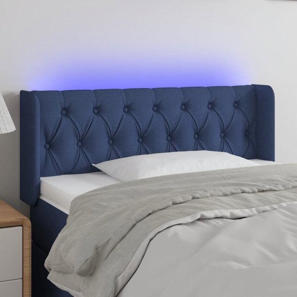 vidaXL Κεφαλάρι Κρεβατιού με LED, Μπλε, 93x16x78/88 εκ, Ύφασμα
