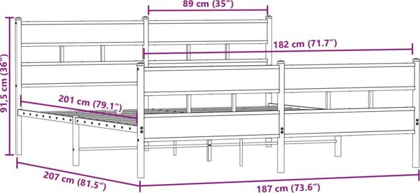 vidaXL Μεταλλικός σκελετός κρεβατιού, χωρίς στρώμα, καπνιστή δρυς, 180x200 εκ