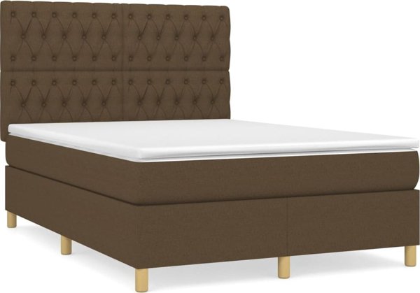 vidaXL Κρεβάτι kontynentalne με στρώμα, καφέ, ύφασμα, 140x190 cm