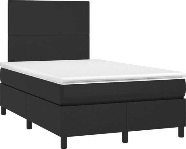 vidaXL Lozko kontynentalne z materacem i LED czarna ekoskora 120x200 cm