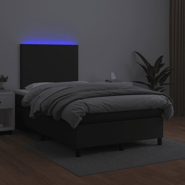 vidaXL Lozko kontynentalne z materacem i LED czarna ekoskora 120x200 cm