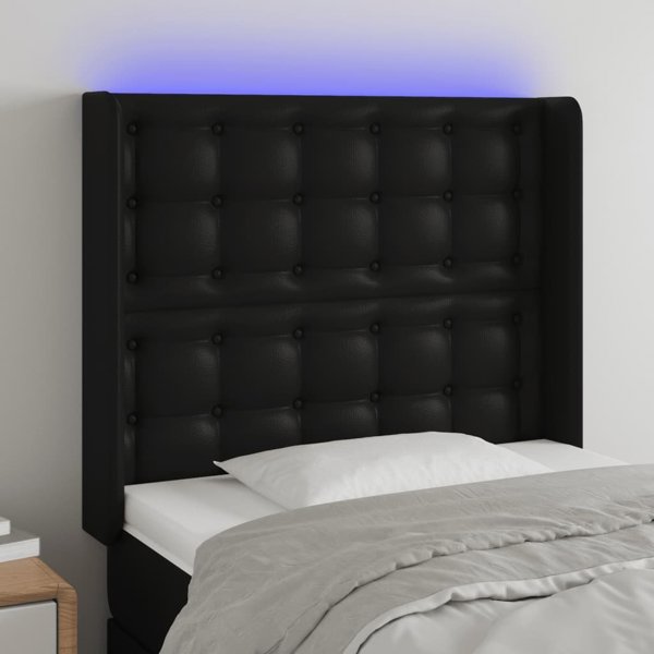 vidaXL Προσκέφαλο κρεβατιού με LED, μαύρο, 93x16x118/128 εκ., συνθετικό δέρμα