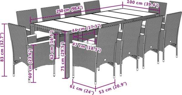 vidaXL 11-τεμ. σετ επίπλων κήπου με μαξιλάρια, μπεζ, πολυρατάν