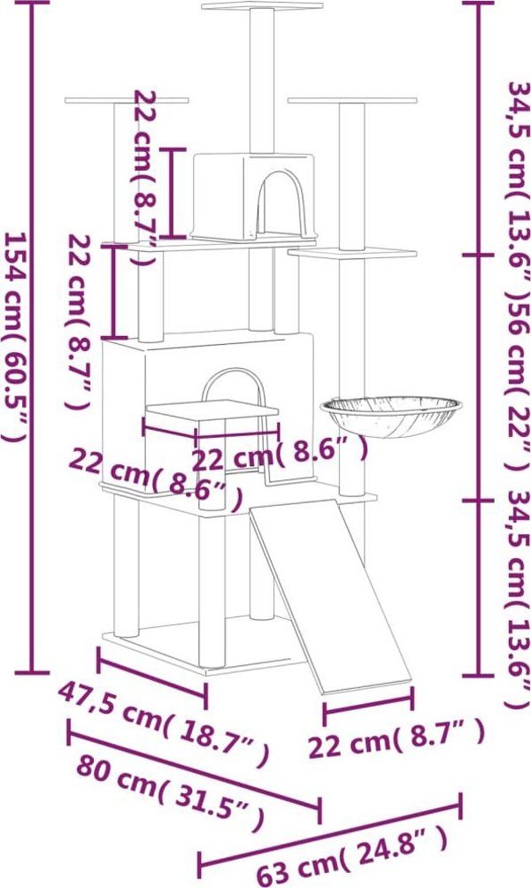 vidaXL Scratcher γάτας με σχιστόλιθους, ανοιχτό γκρι, 154 cm