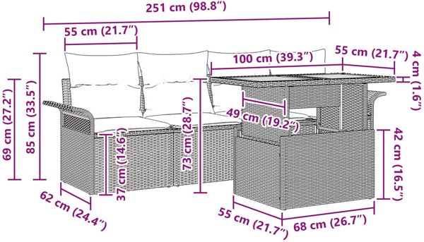 vidaXL Σετ Καναπέδων Κήπου 5 Τεμαχίων από Πολυράτταν και Χάλυβα, Γκρι