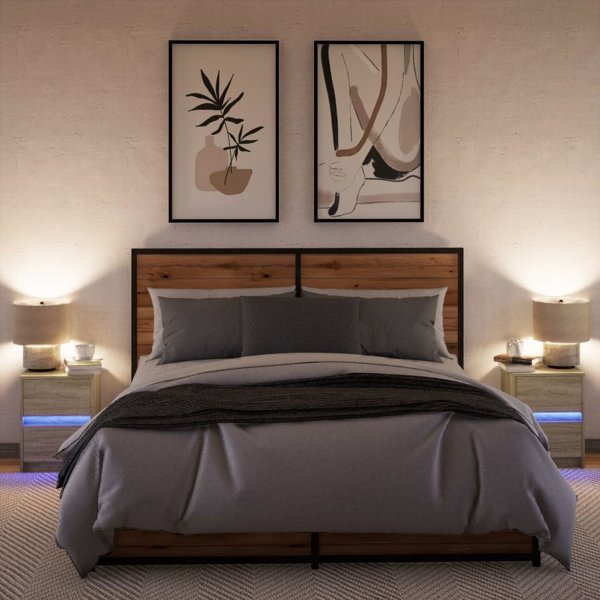 vidaXL Κομοδίνα με LED, σετ των 2, ντεκόρ δρυός Sonoma, από ξυλώδες υλικό