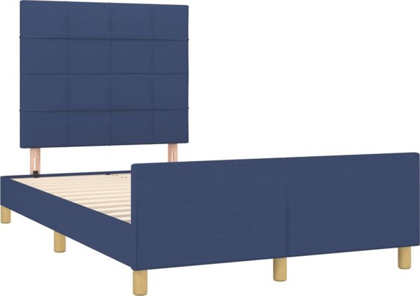 vidaXL Rama κρεβατιού με προσκέφαλο, μπλε, 120x200 εκ., επενδυμένη με ύφασμα