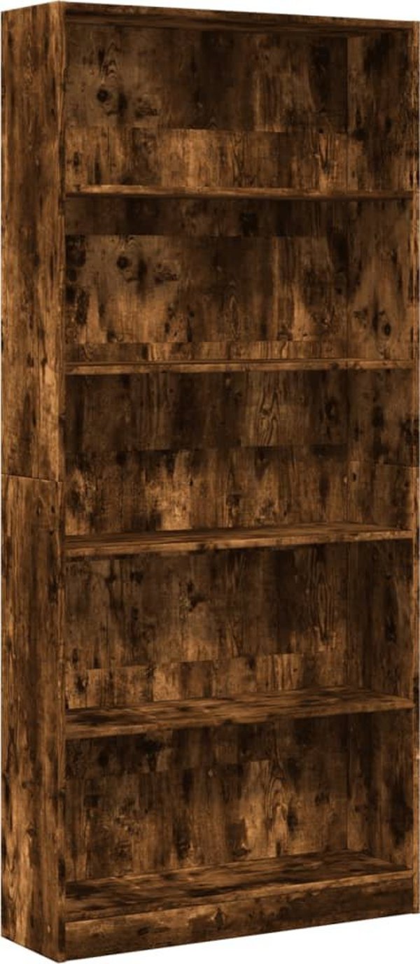 vidaXL Ράφι, καπνιστός δρυς, 80x24x176 cm, ξυλοπολυμερές υλικό