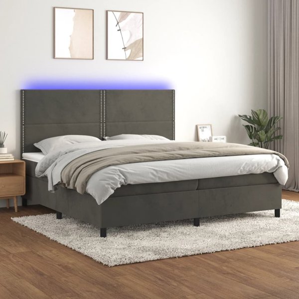 vidaXL Κοντινεντάλε κρεβάτι με στρώμα και LED, γκρι βελούδο 200x200 cm