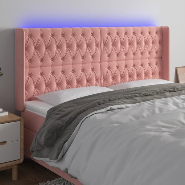 vidaXL Κεφαλάρι κρεβατιού με LED, ροζ, 183x16x118/128 cm, βελούδο