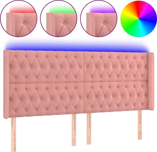 vidaXL Κεφαλάρι κρεβατιού με LED, ροζ, 183x16x118/128 cm, βελούδο