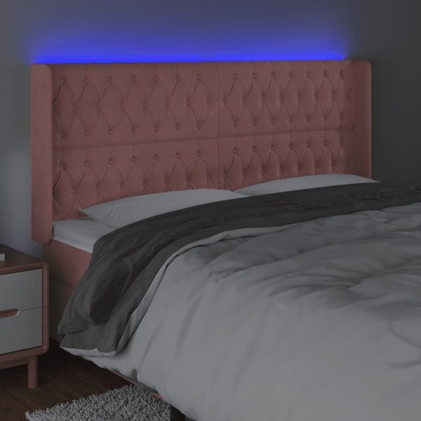 vidaXL Κεφαλάρι κρεβατιού με LED, ροζ, 183x16x118/128 cm, βελούδο