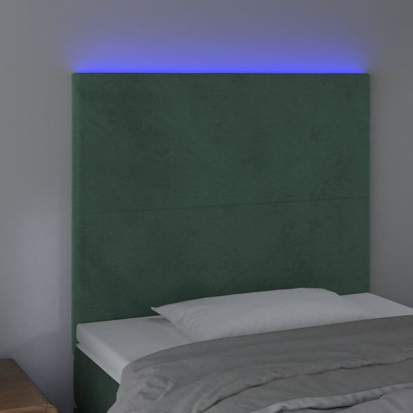 vidaXL Zaglowek do lozka z LED, ciemnozielony, 100x5x118/128 cm
