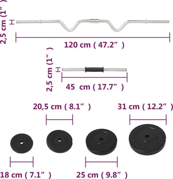 vidaXL Sztanga lamana i hantle z obciaznikami, 60 kg