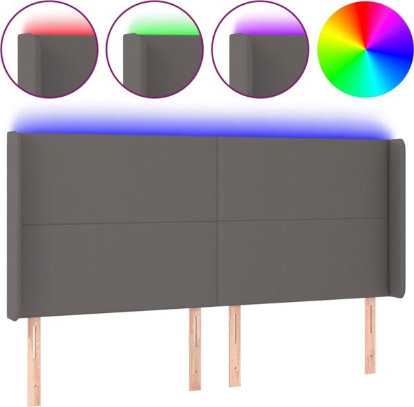 vidaXL Zaglowek do lozka z LED szary 183x16x118/128 cm sztuczna skora