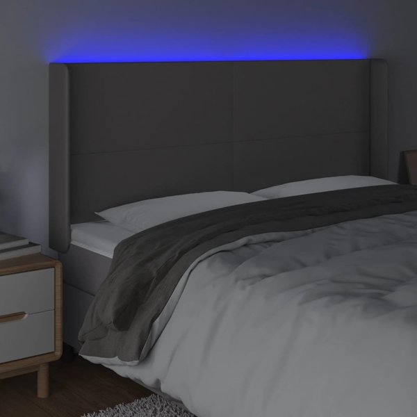 vidaXL Zaglowek do lozka z LED szary 183x16x118/128 cm sztuczna skora