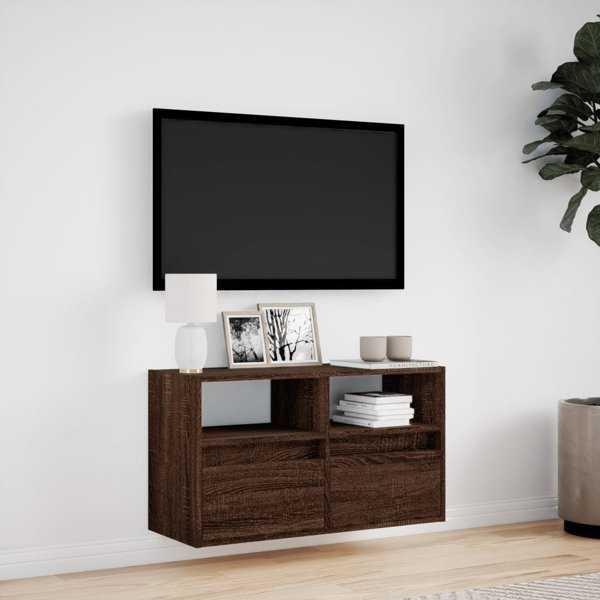 vidaXL Επιτοίχια Ντουλάπα TV με LED, Καφετί Δρυς, 80x31x45 εκ.