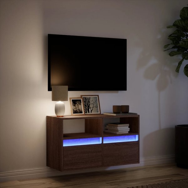 vidaXL Επιτοίχια Ντουλάπα TV με LED, Καφετί Δρυς, 80x31x45 εκ.