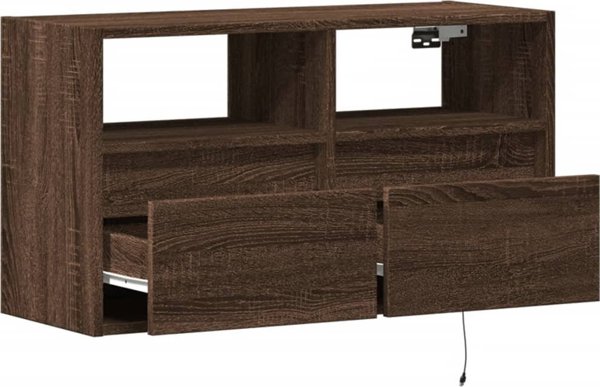 vidaXL Επιτοίχια Ντουλάπα TV με LED, Καφετί Δρυς, 80x31x45 εκ.