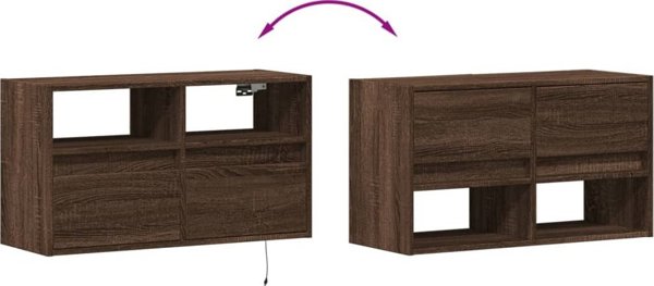 vidaXL Επιτοίχια Ντουλάπα TV με LED, Καφετί Δρυς, 80x31x45 εκ.