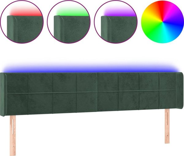 vidaXL Zaglowek do lozka z LED, ciemnozielony, 163x16x78/88 cm, aksamit