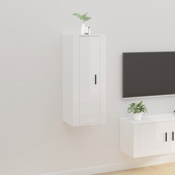 vidaXL Κρεμαστή Ντουλάπα Τηλεόρασης Λευκή, Υψηλής Λάμψης, 40x34,5x100 εκ.
