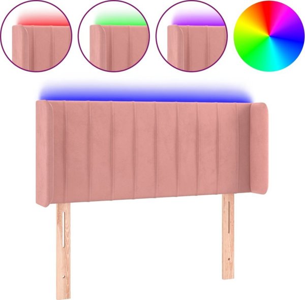 vidaXL Zaglobek do lozka z LED, rozowy, 83x16x78/88 cm, aksamit