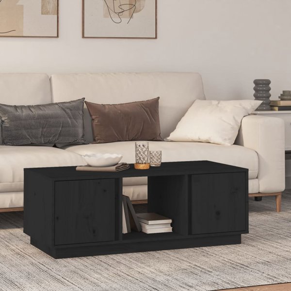 vidaXL vidaXL Stolik kawowy, czarny, 110x50x40 cm, lite drewno sosnowe