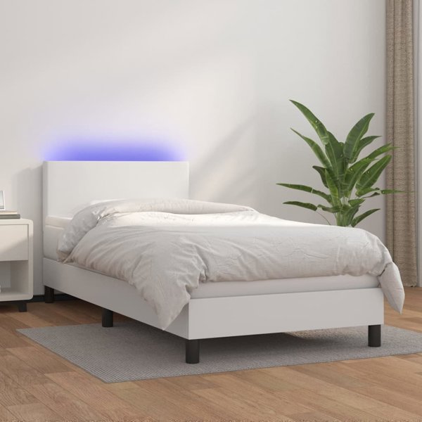 vidaXL Κρεβάτι κοντινεντάλ με στρώμα και LED λευκό οικοδερμα 90x190cm