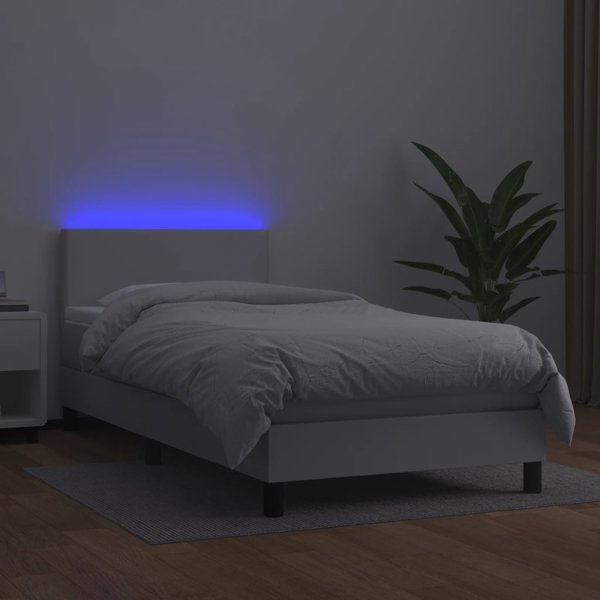 vidaXL Κρεβάτι κοντινεντάλ με στρώμα και LED λευκό οικοδερμα 90x190cm