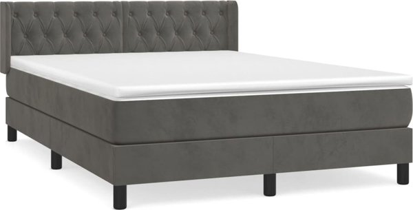 vidaXL Κοντινεντάλ κρεβάτι με στρώμα 140x190cm σκούρο γκρι βελούδο