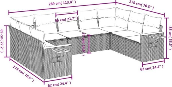 vidaXL Σετ 9 τεμαχίων έπιπλα κήπου με μαξιλάρια, μπεζ πολυρατάν
