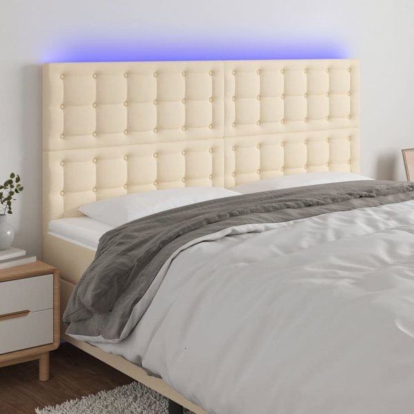 vidaXL Zaglowek do lozka z LED, kremowy, 200x5x118/128 cm, tkanina