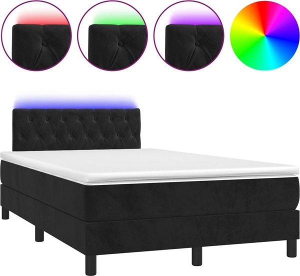 vidaXL Lozko kontynentalne z materacem i LED, czarny aksamit 120x200cm