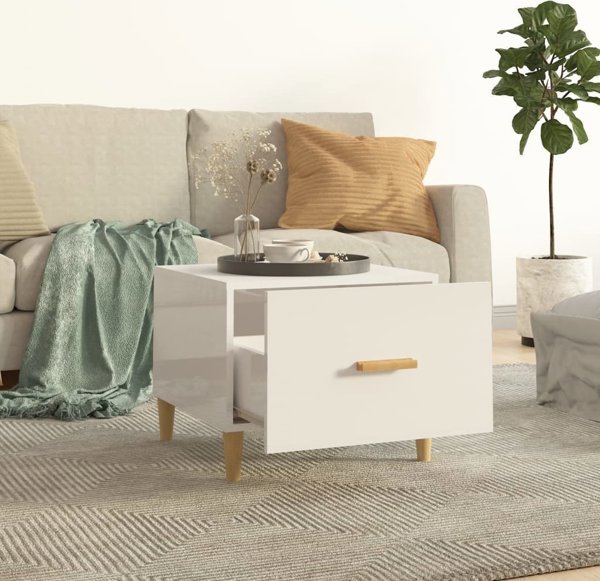 vidaXL Τραπεζάκια καφέ, 2 τεμάχια, λευκά γυαλιστερά, 50x50x40 cm