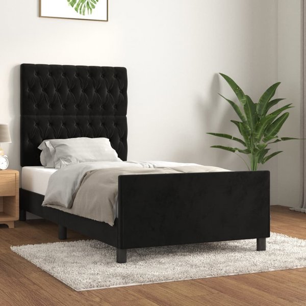 vidaXL Rama κρεβατιού με κεφαλάρι, μαύρη, 100x200 εκ., βελούδινη