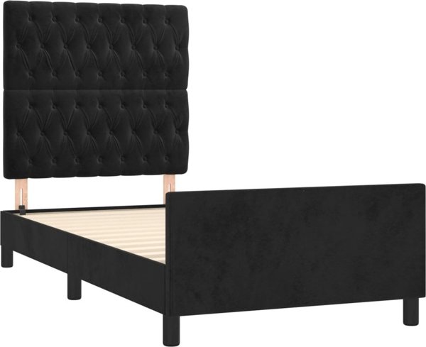 vidaXL Rama κρεβατιού με κεφαλάρι, μαύρη, 100x200 εκ., βελούδινη