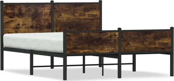 vidaXL Rama lozka z wezglowiem i zanozkem przydymiony dab 137x190 cm